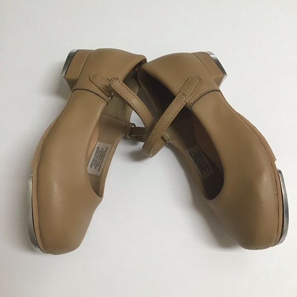 Tap Dance Shoes Little Girls SZ 10M Tan Hook Loop Strap Beige Recital Leo Rhythm - Picture 6 of 15